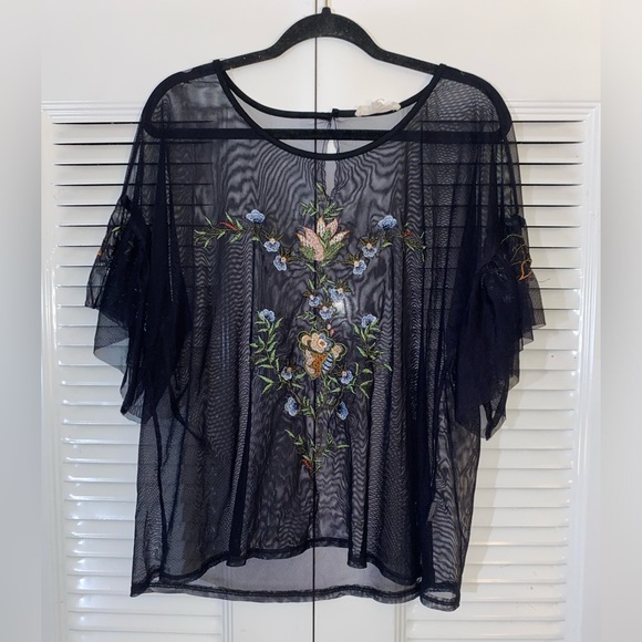 grand & greene Tops - Grand & Greene mesh embroidered blouse